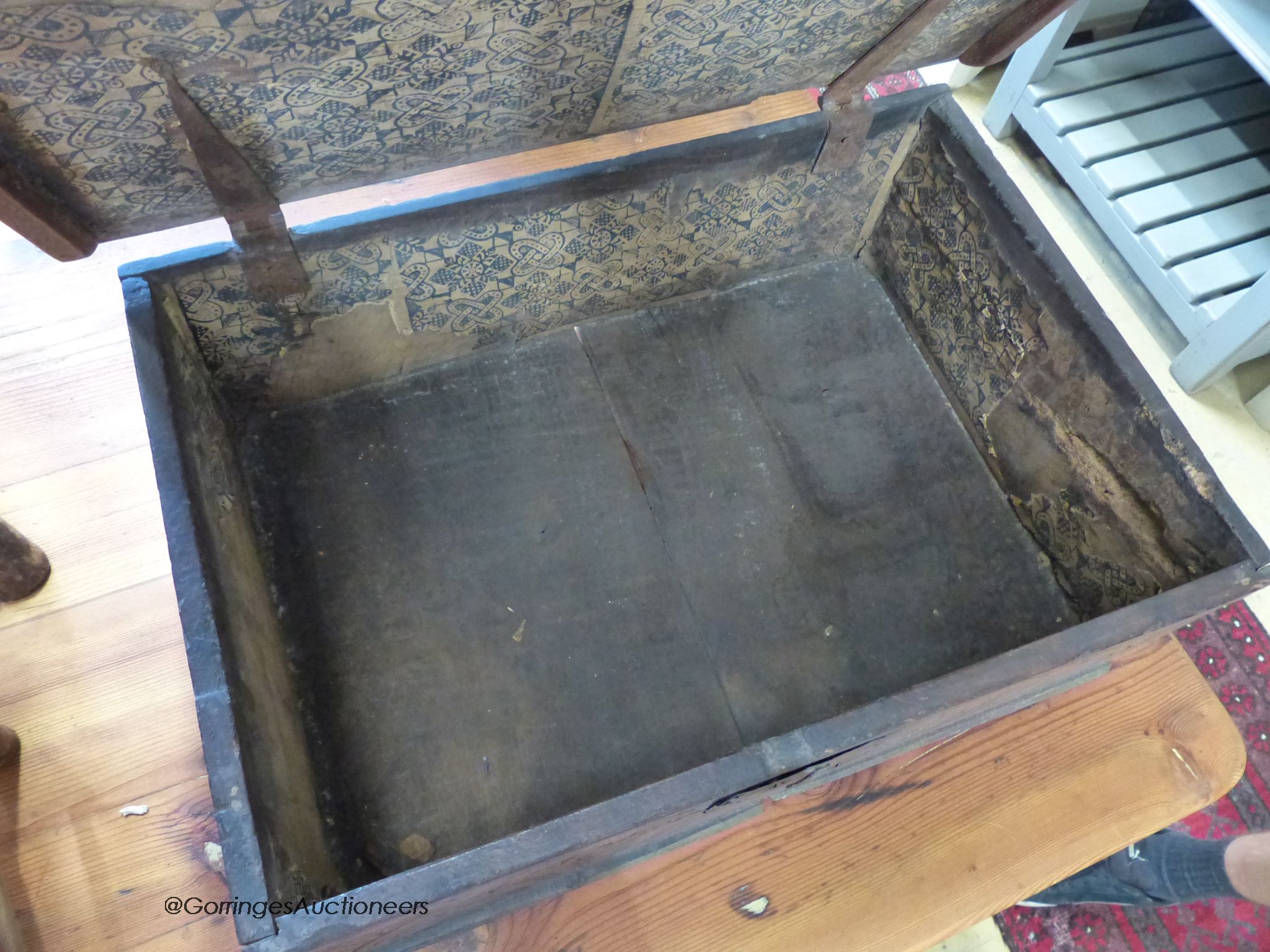 An 18th century carved oak bible box. W-62,D-40,H-20.